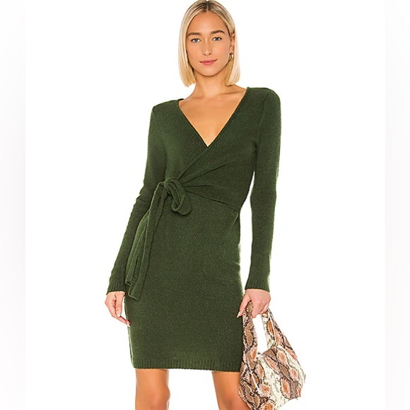 green sweater wrap dress Hunter Green Ribbed Wrap Sweater Dress main image 1